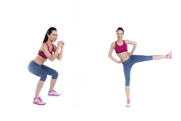 Tập squat đá chân ngang đơn giản tại nhà