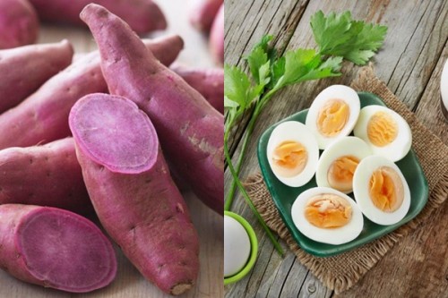 Sự kết hợp giữa khoai lang và trứng luộc giúp nạp đầy đủ năng lượng nhưng vẫn không gây béo